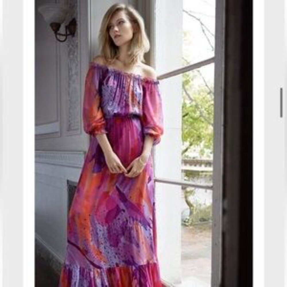 Elegant Off-Shoulder Purple and Pink Dress